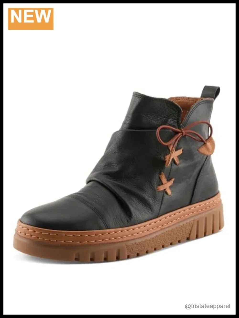 Premium Leather Ankle Boots Ruched Finish Elastic Lace Arch Support Removable